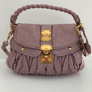 Authentic Miu Miu Matelasse Handbag Rose Leather